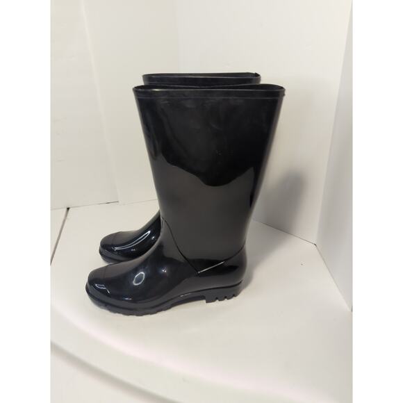 Time and Tru Tall Black Rubber Rain Boots Womens Size 7 Calf height - Picture 2 of 6